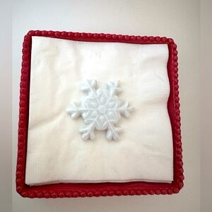Red Beaded Ceramic Napkin Holder with Snowflake Weight Holiday Christmas New